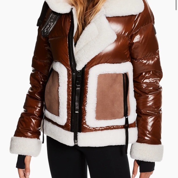 SAM. Veronica Shearling-Trimmed Down Biker Jacket - Picture 3 of 5